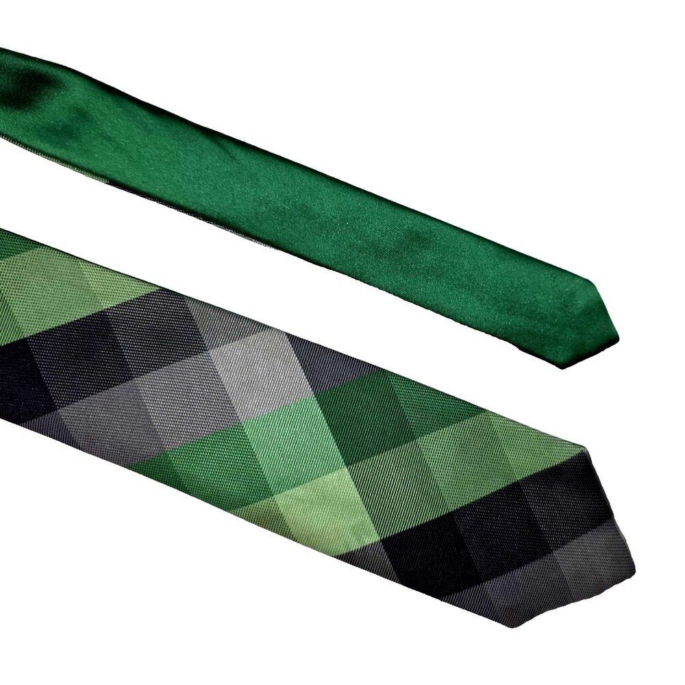 Green Plaid Necktie Mens OS Reversible Checkered